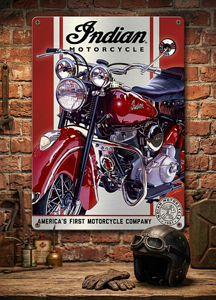 Металлическая винтажная табличка мотоцикл indian vintage 14х20 см