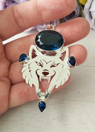 Вовк 🐺 лондонський топаз, танзаніти💙💙 дорогоцінний кулон тибетське срібло