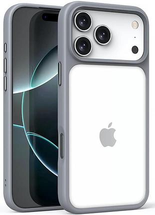 Накладка-чехол metal buttons для apple iphone 17 pro (айфон 17 про) прозрачно-матовый, с металлическими кнопками grey