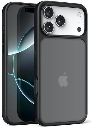 Накладка-чехол metal buttons для apple iphone 17 pro max (айфон 17 про макс) прозрачно-матовый, с металлическими кнопками black