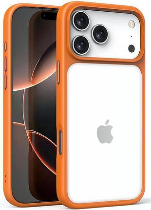 Накладка-чехол metal buttons для apple iphone 17 pro max (айфон 17 про макс) прозрачно-матовый, с металлическими кнопками orange