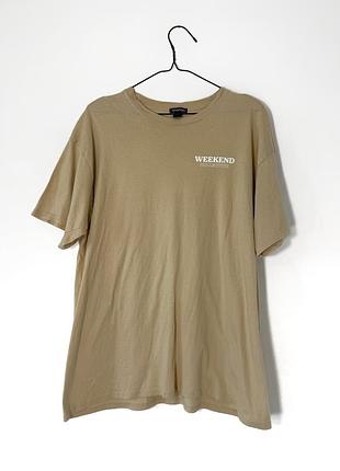 Бежевая мужская футболка оверсайз boohoo