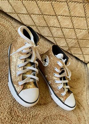 Оригинальные кеды converse chuck taylor all star youth glitter / золотистые с блестками