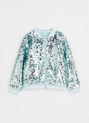 Нереально крутой бомбер в пайетку с рисунком на спине h&amp;m