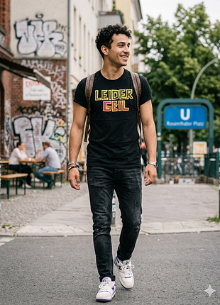 Черная футболка с принтом «leider geil» (deichkind merch)