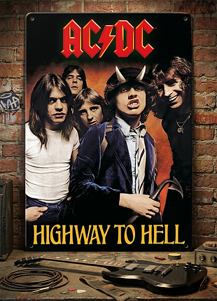 Металлическая винтажная табличка ac/dc highway to hell, 14х20 см