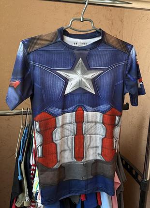 Футболка компресійна чоловіча under armour marvel captain america m синя спортивна