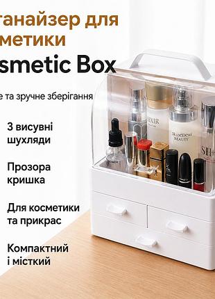 Органайзер cosmetic box gw-880 для туалетного столика, комод для косметики с прозрачной крышкой и выдвижными ящиками, белая