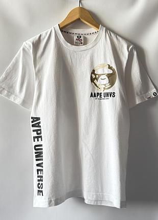 Белая мужская футболка aape by a bathing ape с принтом