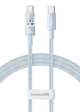 Кабель baseus gem type-c - type-c pd 100w (5a) 1м нейлоновий для ноутбука та швидкої зарядки light blue (p10373000111)