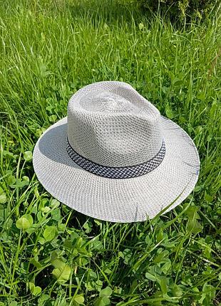Капелюх плетений літній унісекс з декоративною стрічкою,легкий пляжний капелюх fedora для відпочинку