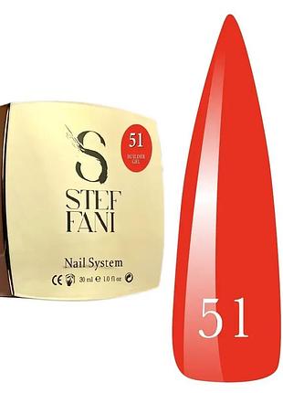 Гель для ногтей steffani builder gel 50 (красный яркий), моделирующий uv/led профессиональный, 30ml