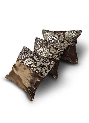 Комплект декоративных подушек lumelle damask атлас 34х30см 1шт 29х29см 2шт коричневые с золотистым (п_0898)