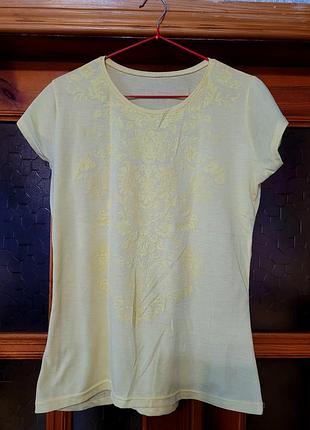 Футболка женская жёлтая / белая