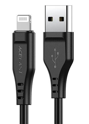 Черный кабель acefast afc3-02b usb-lighting, 2.4a, длина 1.2м, tpe-коннекторы для зарядки и передачи данных