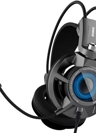 Гарнитура somic g955, проводная usb-a модель, led-подсветка, черные наушники для игр и мультимедиа (9590010254)