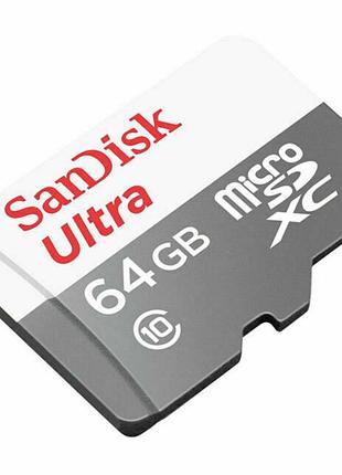 Карта памяти microsdxc sandisk ultra sdsqunr-064g-gn3ma 64 гб class 10 a1 100 мб/с sd адаптер для смартфонов и камер
