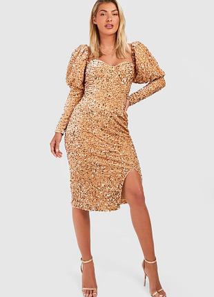 💋 праздничное блестящее золотистое женское платье | boohoo