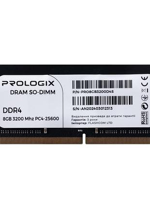 Оперативная память prologix so-dimm ddr4 16 гб 3200 мгц cl22 черная (pro16gb3200d4s)