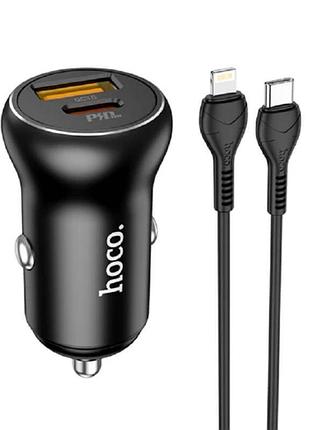 Адаптер hoco автомобільний type-c to lightning nz5 1usb/1type-c 30w/3a pd/qc black