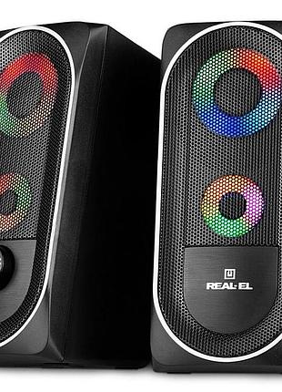 Акустическая система real-el s-110 2.0, 6 вт, usb-питание, аудиоподключение mini-jack 3.5 мм, черная (el121100009)
