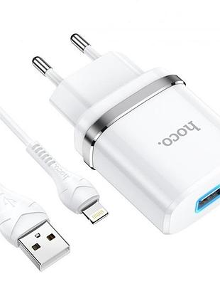 Зарядний пристрій hoco lightning cable ardent single port charger set n1 | 1usb, 5v / 2.4a, 12w | white