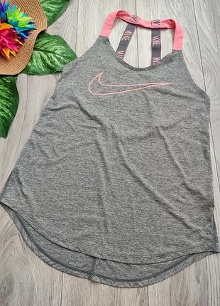 Женская спортивная майка nike breathe elastika grx серого цвета с розовыми ремешками размер s