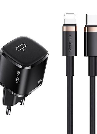 Адаптер мережевий usams t36 type-c to lightning cable xfk super cube series cc124 | 1type-c, 20w, pd | black