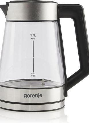 Електрочайник gorenje k17trg 2200 вт скло 1.7л чорний зі сріблястим