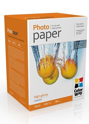 Фотопапір глянцевий colorway 10×15, 180 г/м², 500 шт (pg1805004r)