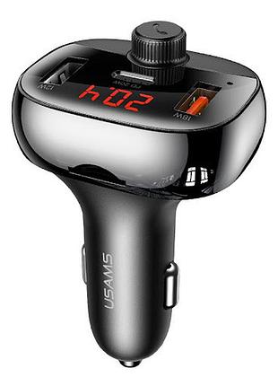 Адаптер автомобільний usams with bluetooth fm digital display us-cc143 c25 | 2usb/1type-c, 3a/50w, qc/pd, tf| black