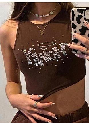 Топ honey зі стразами коричневий