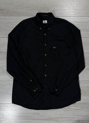 Черная хлопковая рубашка лакост lacoste regular fit black crocodile, xl, оригинал