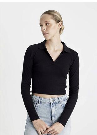 Лонгслів zara рубчик чорний топ