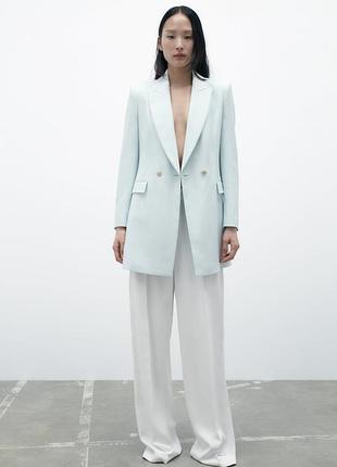 🖤подовжений двобортний блейзер zara/стильний піджак небесно-блакитного кольору🖤