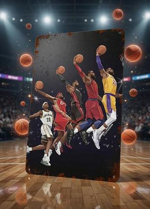 Металлическая винтажная табличка леброн джеймс эволюция nba 14х20 см