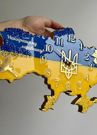 Часы настенные из эпоксидной cмолы для руководителя "карта украины" 110х71 см