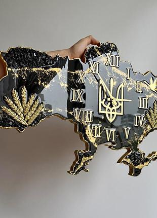 Часы настенные из эпоксидной смолы "карта украины" 90х57 см