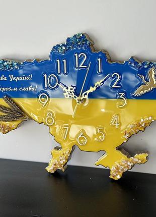 Годинник настінний з епоксидної смоли "карта україни" 100x67 см