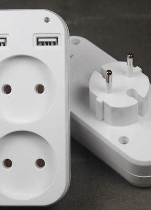 Подвійна розетка з двома usb-портами для заряджання, перехідник із розетками