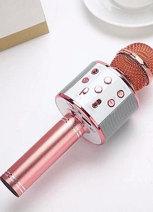 Дитячий bluetooth караоке мікрофон wster ws-858 та портативна mp3 колонка 2в1, ручний мікрофон rose gold надійний