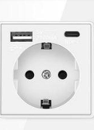 Розетка с usb и type c 220 в портами для зарядки белый пластик
