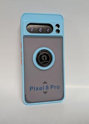 Чехол для google pixel 8 pro, goospery case, противоударный, матовый, защита камеры и кольцо-держатель, голубой