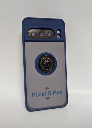 Чехол для google pixel 8 pro, goospery case, противоударный, матовый, защита камеры и кольцо-держатель, синий