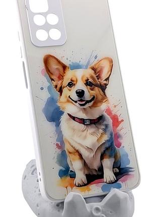 Чохол glass case для xiaomi redmi 10 бампер скляний білий із малюнком коргі