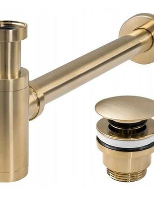 Сифон для умывальника rea, с пробкой click-clack, brushed gold (rea-a8586)