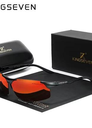Окуляри чоловічі сонцезахисні поляризовані kingseven. червоні лінзи, чорна оправа