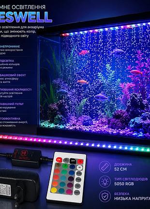 Акваріумна led лампа goeswell 52 см: rgb підсвітка ip68 з ефектом бульбашок, пультом дк та 16 кольорами