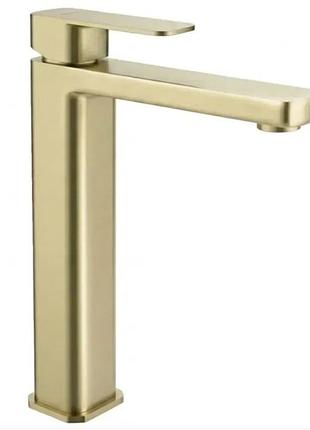 Смеситель для умывальника rea arlo brushed gold, высокий (rea-b0977)