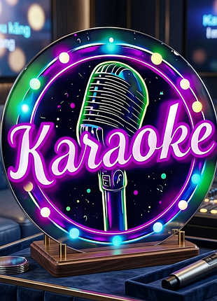 Металлическая винтажная круглая табличка "karaoke". неоновый клубный декор 20х20 см